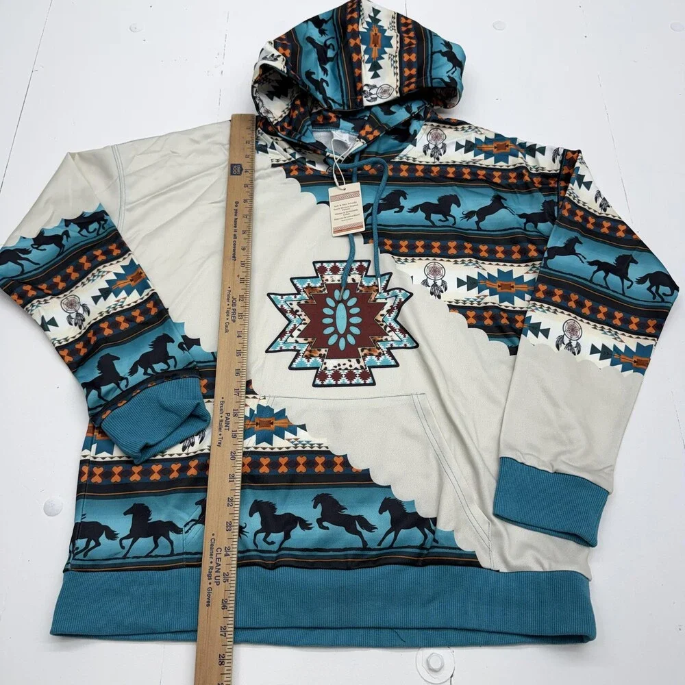 Lanaoree Hoodie Sweatshirt Womens Large Multicolor Southwestern Horse Pullover